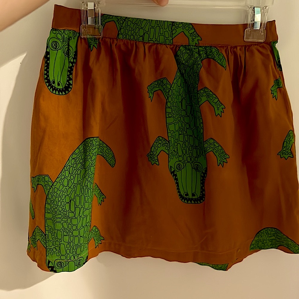 Tan and green  Mini Rodini crocodile skirt, size 116/122.